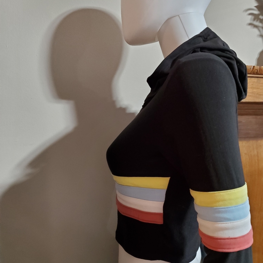 DOO B HOODIE CROP TOP LONG SLEEVE ZIP ATHLETIC JACKET SIZE MEDIUM STRETCH WOMEN'